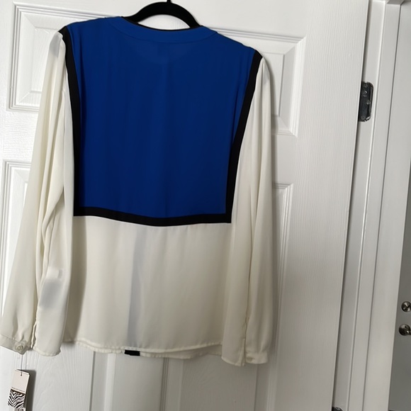 NWT DANA BUCHMAN COLOR BLOCK LONG SLEEVE BUTTON DOWN BLOUSE SIZE 12 - Picture 2 of 7